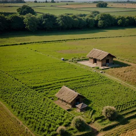 a single small hut in an Indian village surrounded by field and the hit is situated in the the middle of the field , ultra realistic super realistic hd 8k