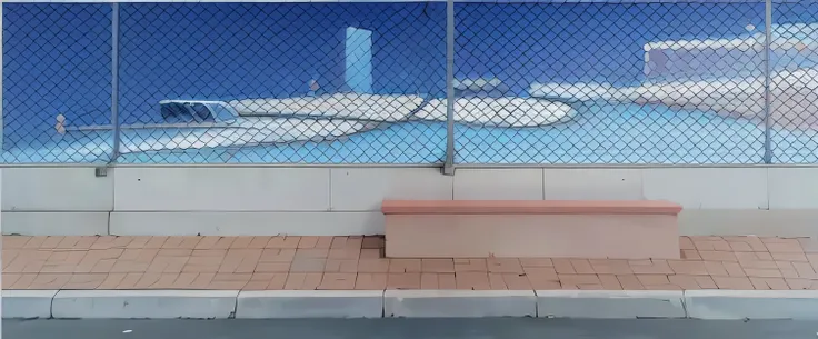 there is a box on the ground in front of a fence, street Fundo, anime Fundo, highschool Fundo, volley court Fundo, anime Fundo art, random Fundo scene, city street view Fundo, Fundo art, paisagem urbana estilo anime, [[empty warehouse]] Fundo, prison Fundo...