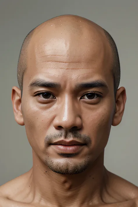 ai The most realistic details ai The sharpest photos of a 40-year-old Thai man&#39;face, Square face, Sweet Eyes, Lift the corners of your mouth, glabrous, white studio background.