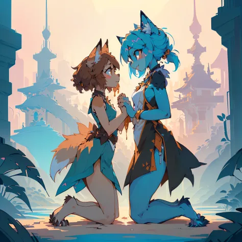 detailed background, furry female, (foxes), anthro, blush, (1 girls), rear view, (gaping, (small , , slim, girls1.3), pawpads, standing, kneeling, feminine, large eyes, feet visible, side view, (symmetrical), detailed fur, masterpiece, best quality, photor...