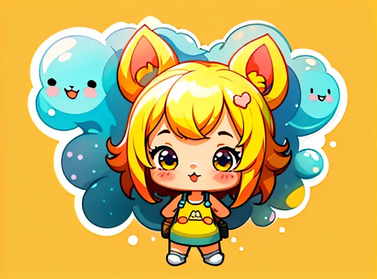 adesivo,1 garota,Bonitinho,kawaii,Bonitinho,fundo amarelo chibi,