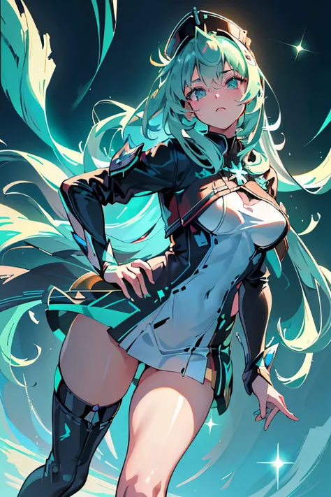 Anime, Girl, (((1girl))), (((Waifu, Xenoblade Chronicles 2, Pneuma Waifu))), (((Seafoam Green Hair, Long Hair))), ((Seafoam Green Eyes eyes:1.3, Upturned Eyes: 1, Perfect Eyes, Beautiful Detailed Eyes, Gradient eyes: 1, Finely Detailed Beautiful Eyes: 1, S...