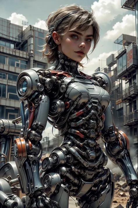 (1 girl), (beautiful cyborg queen looking at camera:1.25), (cara delevingne:1.25), (robotic mechanical physique:1.25), (full body pose:1.25), (covered in cables and mechanical muscles:1.25), (android muscular anatomy:1.25), (perfect fingers:1.25),(8k, RAW ...