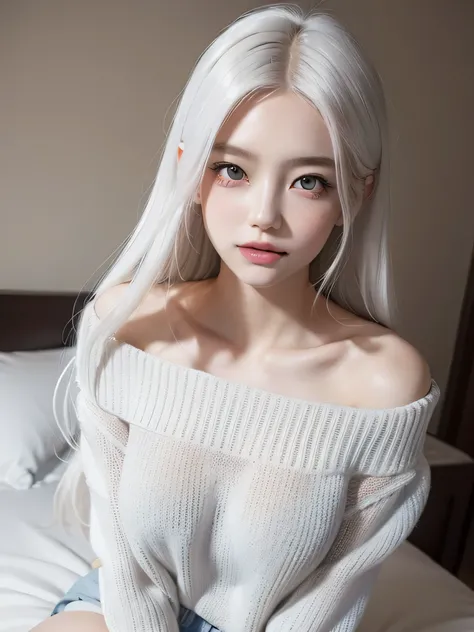 one-girl,，long  white hairsimplicity，Extremely beautiful and delicate，Long black hair，A sweet smile，Delicate and beautiful fair skin，Realistic and realistic，exquisite and complete facial features，Detailed depiction of the face，Pink lips, Exquisite facial f...