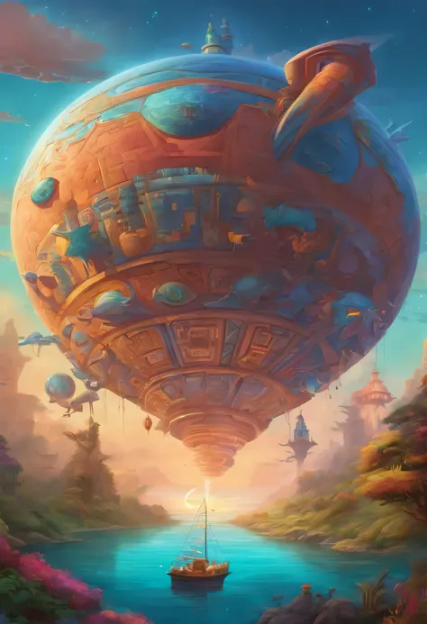  Generate a vibrant and whimsical cartoon showcasing a spaceship and a dinosaur. Draw inspiration from Jacek Yerkas dreamlike palette and Vladimir Kushs surreal concepts. Incorporate elements of pop surrealism, capturing the essence of Peter Henkets brilli...