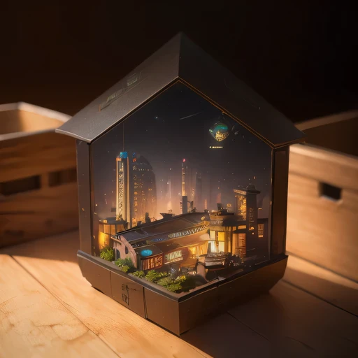 small realistic model, (back room, original photo, best quality, masterpiece:1.4),Steampunk Cyberpunk City,(Cyberpunk light:1.3),on the Mars,horizon (related to land),(in a small nature box:1.3),Isometric, small nature, landscape on foundation,landscape,