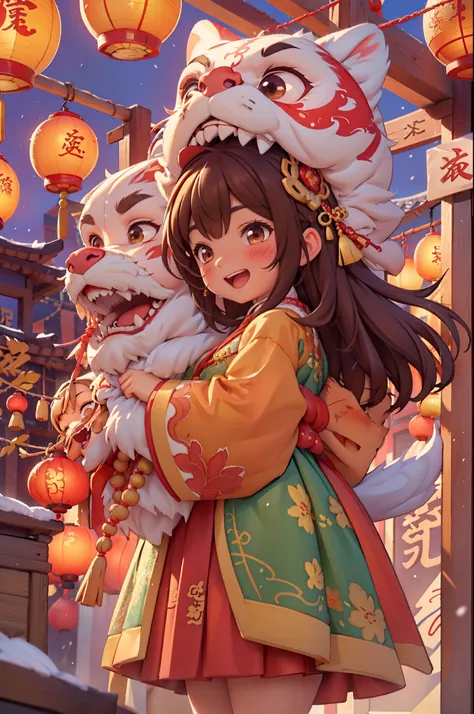 8k,original photo,(masterpiece:1.2),alone,Super detailed,Extremely detailed CG 8k wallpaper,incubation (texture),CNY,1 girl,alone,Wear traditional Chinese clothing to welcome the winter solstice festival, long hair,looking at the audience,blush,Smile,open ...