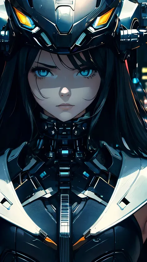 best image quality, excellent details, 超High resolution, (fidelity: 1.4), best illustrations, Favor details, 1girls high concentration, With a delicate and beautiful face, dressed in black and white mecha, Wearing a mecha helmet, Have a direction controlle...