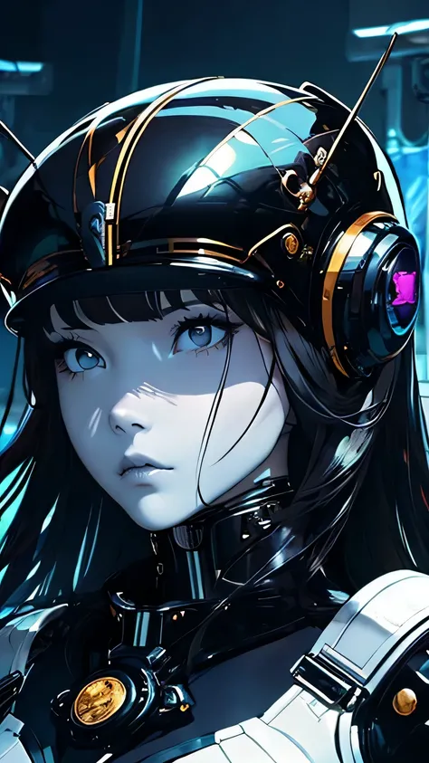 best image quality, excellent details, 超High resolution, (fidelity: 1.4), best illustrations, Favor details, 1girls high concentration, With a delicate and beautiful face, dressed in black and white mecha, Wearing a mecha helmet, Have a direction controlle...