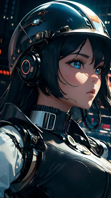 best image quality, excellent details, 超High resolution, (fidelity: 1.4), best illustrations, Favor details, 1girls high concentration, With a delicate and beautiful face, dressed in black and white mecha, Wearing a mecha helmet, Have a direction controlle...