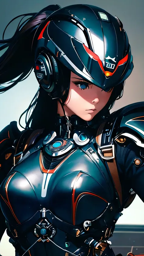 best image quality, excellent details, 超High resolution, (fidelity: 1.4), best illustrations, Favor details, 1girls high concentration, With a delicate and beautiful face, dressed in black and white mecha, Wearing a mecha helmet, Have a direction controlle...