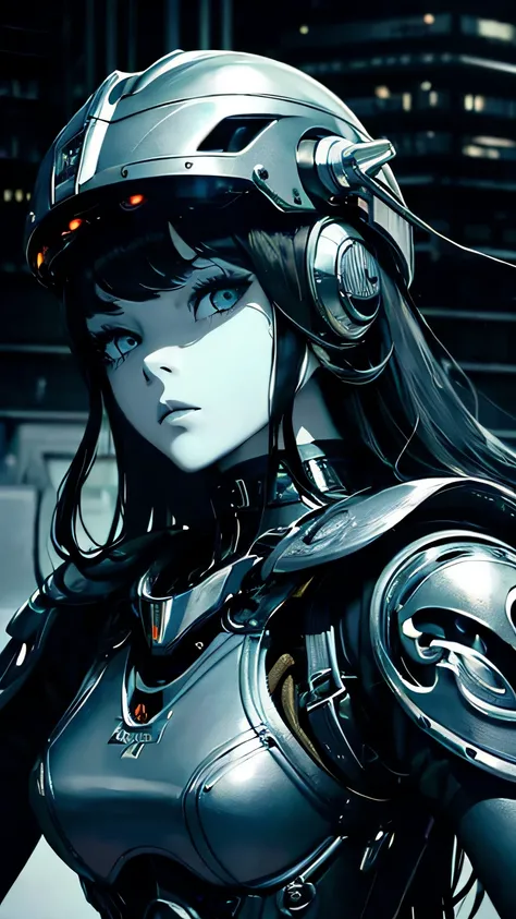 best image quality, excellent details, 超High resolution, (fidelity: 1.4), best illustrations, Favor details, 1girls high concentration, (With a delicate and beautiful face), dressed in black and white mecha, Wearing a mecha helmet, Have a direction control...