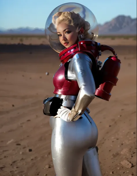 Space babe with big knockers riding a rocket cowgirl style.