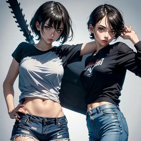 Try a dynamic pose that conveys confidence and a casual attitude, making the viewer feel a connection with the character.
Highlight the details of denim shorts using ultra-sharp techniques for a visually striking effect.