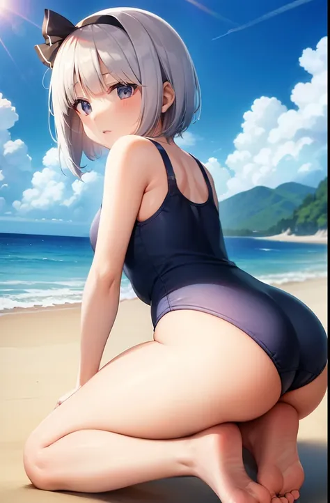 school swimsuit、Youmu、buttocks、barefoot、