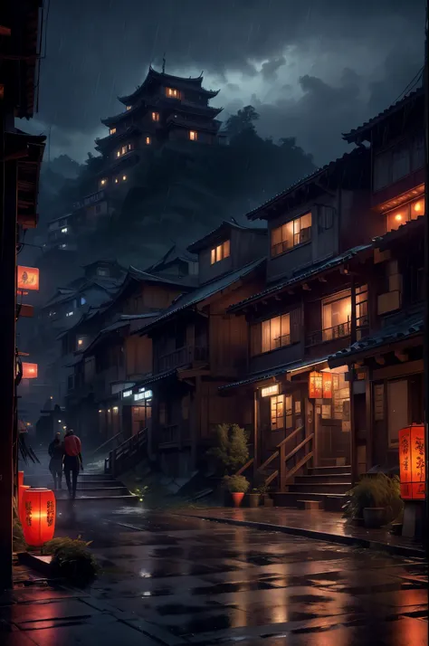 feder village view，a lot of lights on the buildings，dream china town，china village，stunning wallpapers，japanese village，surreal ...