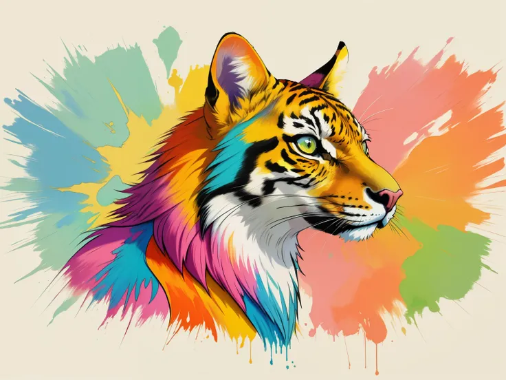 arte centrada for t-shirts, animal olhando para o horizonte, efeito realista, Cores pastel, Paint explosion, ((arte centrada)), Animal, ounce, guepardo 