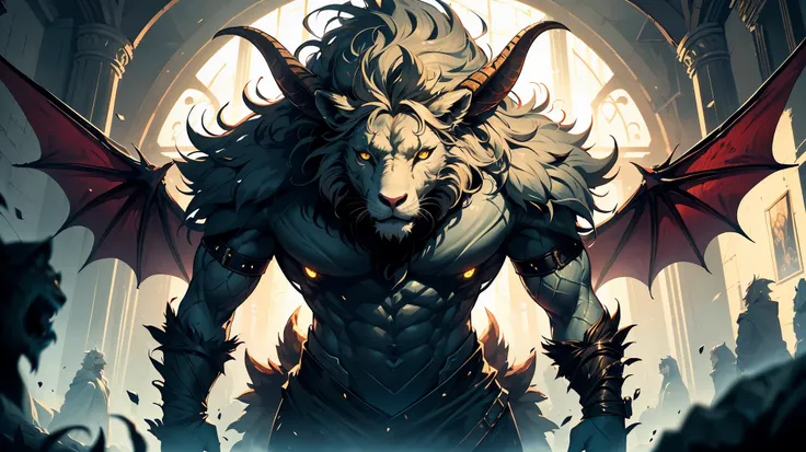 (8K, RAW photo, highest quality, masterpiece:1.2), High-definition RAW color photo, Professional photography, cinematic light, fantasy art pieces, ((Synthetic Beasts:goat head and lower body_dragon head and wings_Has the head and upper body of a lion, Chim...