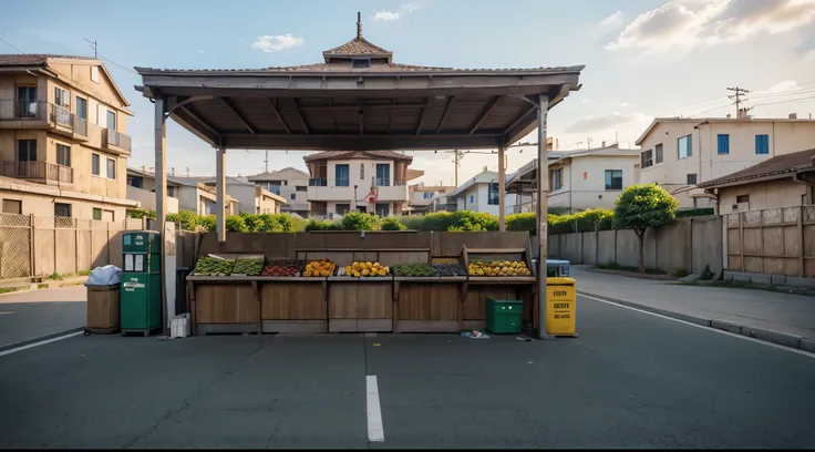 façade, front, outdoor, fruit market novel style, renpy, large environment, no people, single location, anime, scenery, horizontal view