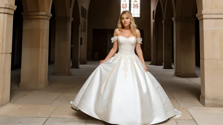 BLONDE WOMAN dressed in a wedding dress, FULL BODY