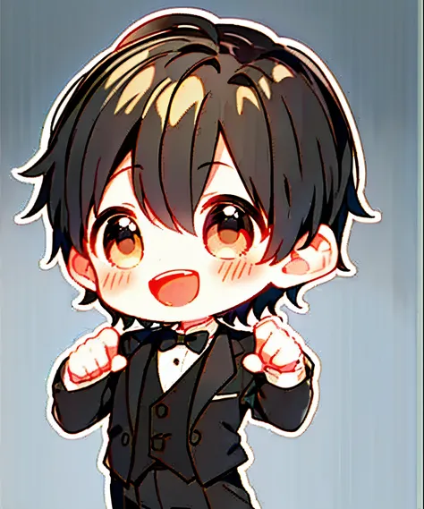 1boy, (little:1.3),
full body looking at the viewer, blush, smile, :d, little boy dancing with open mouth, black hair,brown grad...