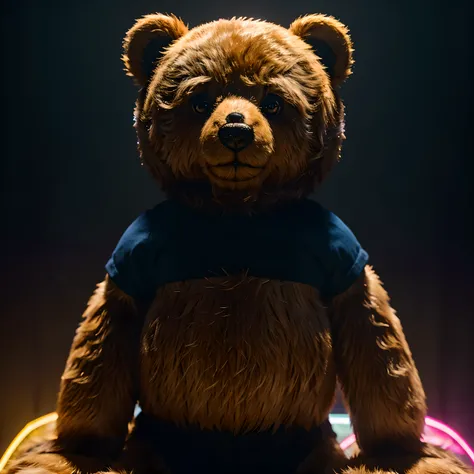 Interesting showcase，Creative showcase，Exhibition of several exquisite Teddy bear dolls..。Global Illumination。Particle tracking。neon lights，Colorful。8K 