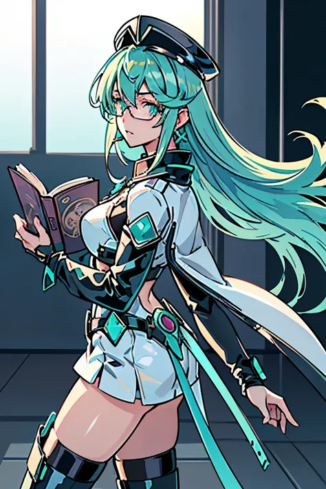 Anime, Girl, (((1girl))), (((Waifu, Xenoblade Chronicles 2, Pneuma Waifu))), (((Seafoam Green Hair, Long Hair))), ((Seafoam Green Eyes eyes:1.3, Upturned Eyes: 1, Perfect Eyes, Beautiful Detailed Eyes, Gradient eyes: 1, Finely Detailed Beautiful Eyes: 1, S...