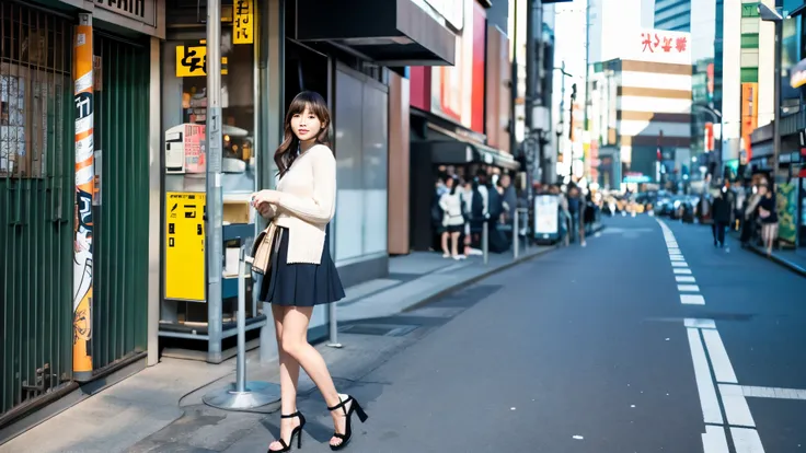 Tokyo scenery、high heels、whole body、middle-aged woman in a skirt、Woman with good physique