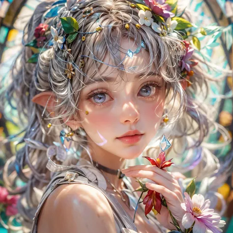 KAWAII girl in ((WHITE)) off shoulder, with Glossy RED lips, (Exposed:0.7), (nipple:-1), { Extremely closeup | Dynamic-angle }, ((Dazzling stained glass Background)), (( colorful Light pours down from stunning elaborate stained glass:1.2)), vivid Red color...