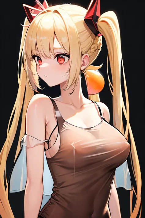 Optimal，masterpiece，High resolution，highest quality，hyper hd，Super detailed，award-winning，16k，alone，（Upper body），correct anatomy，Beautiful Cyberpunk Girl，cowboy shot、cute face，，blonde、long hair、twin tails、Braid, hair line，（（scarlet eyes）），long eyelashes，dr...