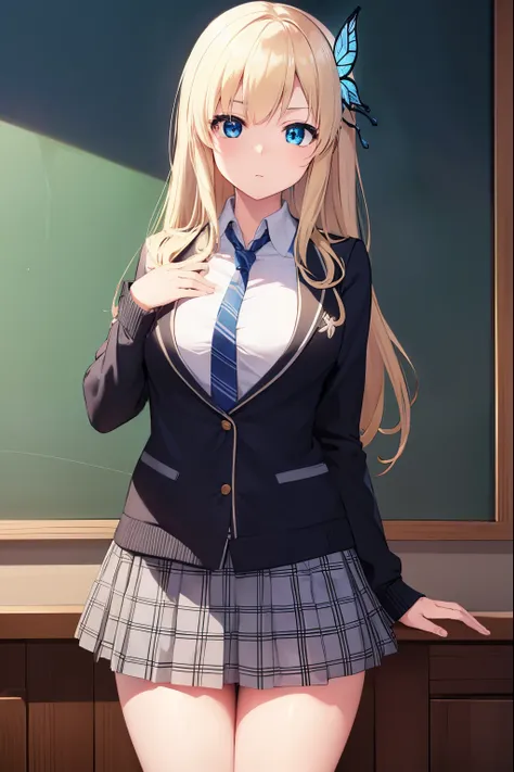 senakashiwazaki, sena kashiwazaki, blonde hair, butterfly hair ornament, hair ornament, long hair,
BREAK cardigan, checkered clothes, checkered skirt, jacket, long sleeves, necktie, school uniform, shirt, skirt, st. chronica academy school uniform
BREAK in...