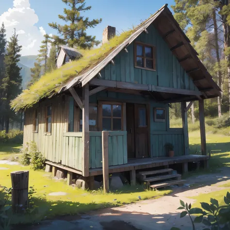 In the heart of an old Russian village lies a quaint and worn-out hut, surrounded by an abundance of nature that has taken over. The once vibrant colors of the wooden structure have faded over time, now blending seamlessly with the surrounding greenery. Ev...