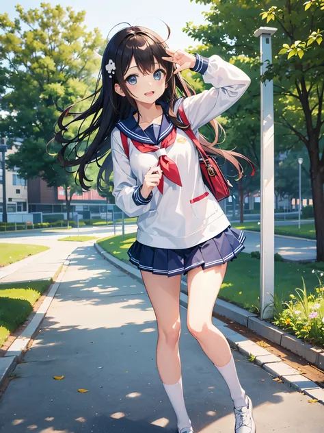 Youthful campus environment，pure girl（Cheerful）。Sailor suit。