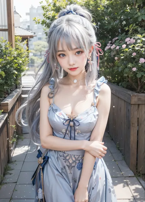 beautiful girl with long gray hair and blue eyes posing for a picture, in dress, cute realistic in a nice dress, beautiful realistic girl, pretty beautiful girl, small curvy , smooth realistic, seductive realistic girl, attractive realistic girl, beautiful...