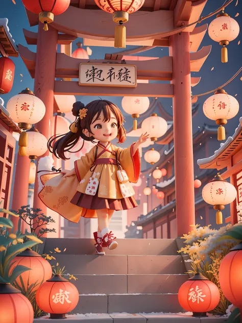 （masterpiece，quality，best quality，official art，beauty and aesthetics：1.2），cny,（1 cute girl：1.3），alone，brown double ponytail，(chi...