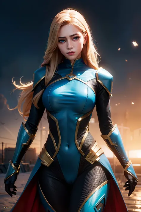 Waist up super heroine hot ocidental teen (masterpiece), best quality, expressive eyes, perfect face, art in fantasy anime mythic action effect, sharp focus, wearing super detailed suit with mechanicles part