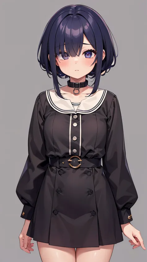 (1 Girl, best quality, ultra-detailed, 8K CG, high resolution)
, (simple wallpaper), very short hair, ringlets, hair over one eye,  doyagao,collar,straight hair,((((tsurime)))),[[[dark_skin]]]