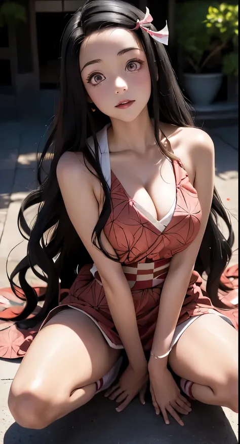 (*K) HD, highest quality, WorKs of masters, High resolution, 1 girl,I&#39;m flipping it up to show my panties、 nezuKo Kamada, ((nezuKo of demon slayer)) super beautiful face, Super beautiful eyes, Super beautiful hair，trendy outfit，magazine cover，sexy and ...