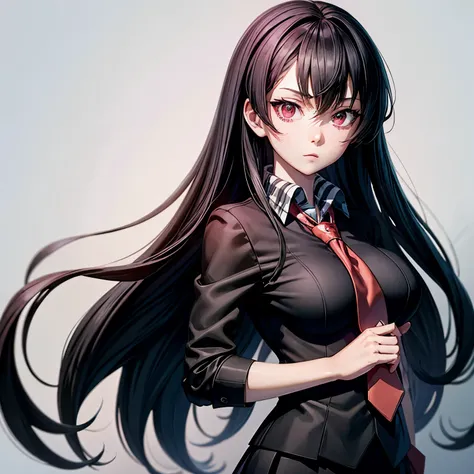 anime girl in black school uniform and red tie, best quality, high resolution, very smooth texture, cute and beautiful facial de...