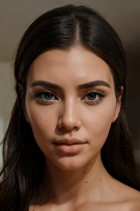 close up face, hyper realistic, realistic, kim kardashian lookalike, blue eyes