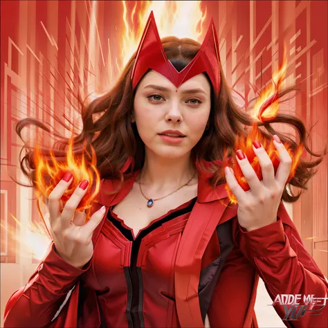 arafed woman in a red outfit holding a fire ball, wanda maximoff, scarlet witch, scarlet witch marvel, she has fire powers, fan art, by Eddie Mendoza, scarlet witch costume, elizabeth olsen as scarlet witch, emma watson as the scarlet witch, vibrant fan ar...