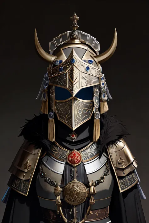 ceremonial mage armor mixed with imperial design to facilitate a rigid authority, mix of sliver and bronze and fur and roman, im...