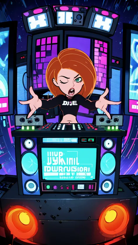 DJ kim possible passionate fullbody solo 1 set dj djing on set of decks hyped up 