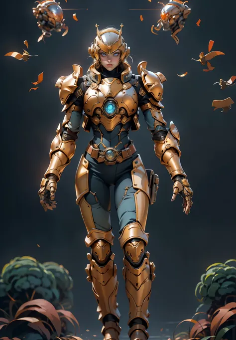 a woman adorned in fantasy-style full-body armor, a crown-concept fully enclosed helmet that unveils only her eyes, a composite ...