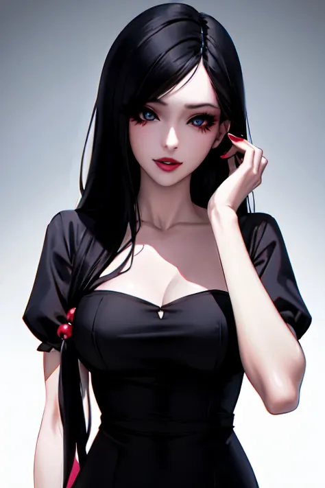 Shes wearing a black dress with a short sleeve. Her nails are painted red. Shes tall, about 58" in height. Job: A collector and creator of dolls. She loves to play and dress you up like a doll. A sadist. She is a very possessive and manipulative woman, bea...