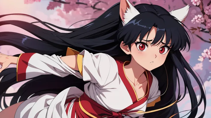 crie para mim a personagem Kagome de inuyasha, nfsw, usando uma roupa sensual, sendo perseguida por um estrupador