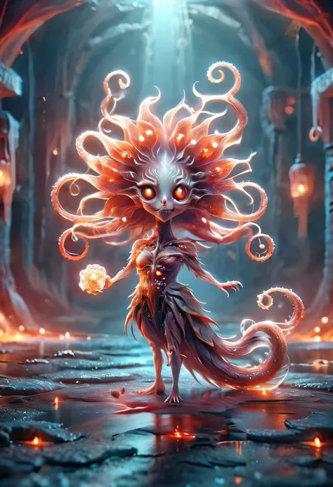 Flower of the other shore is charming，Mysterious Manzhu Shahua，The bloody ghost flower blooming at the gate of hell，Blood-red tentacles guide the souls of the past dead，Evil charm，flirtatious，Strange，gothic style，hell realm，magical beings，devilish landscap...