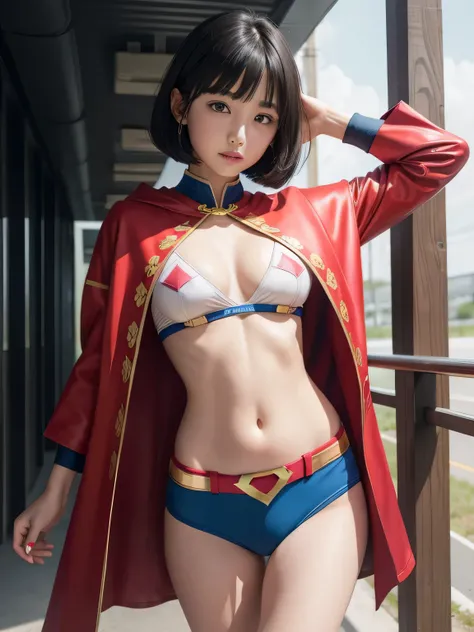 super girl elementary school student, masterpiece, highest quality, abstract, psychedelic, neon, (Honeycomb pattern), (creative:1.3), fantasy00d、 black hair、bob cut with trimmed ends、flat chest、Thin crotch、lolicon、&#39;face、standing on the walkway、Glisteni...