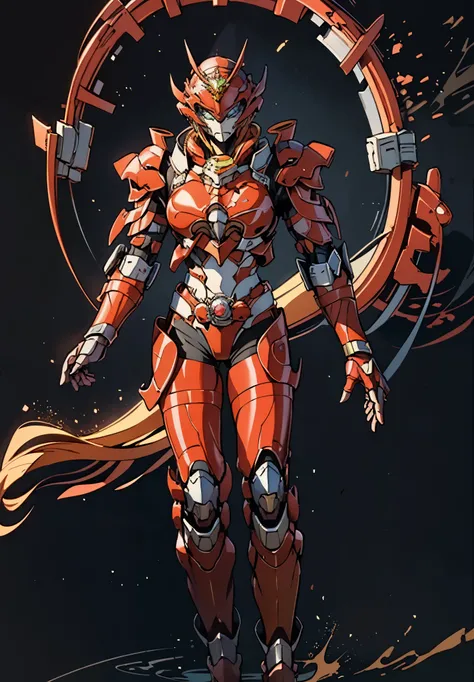 A woman adorned in fantasy-style full-body armor, a crown-concept fully enclosed helmet that unveils only her eyes, a composite layered chest plate, fully encompassing shoulder and hand guards, a lightweight waist armor, form-fitting shin guards, the overa...