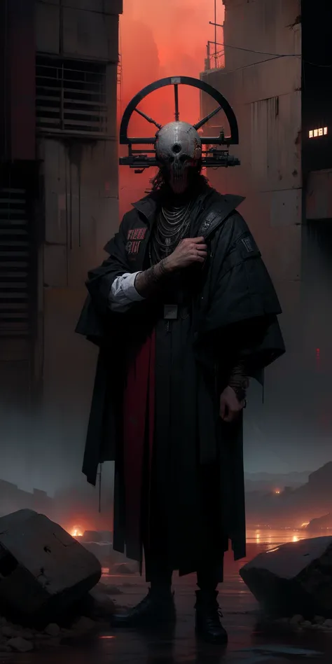 derpd, lethal prison killer in robes, danger, red sky, post apocalypse, prisoner clothes, a giant eye of red light, RED JAIL CLOTHES, Mamluk, slipknot